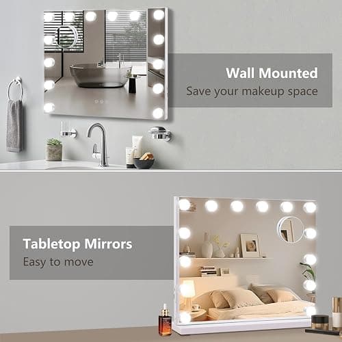 Ruication Hollywood Vanity Mirror with Lights, 50×42cm Large Lighted Makeup Mirror with 14 Dimmable Bulbs, 3 Color Modes, Touch Screen Control, Tabletop or Wall Mounted Cosmetic Mirror For Bedroom thumbnail 5