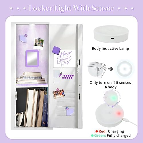 LARDUX Purple Locker Organizer Accessories Kit, Magnetic Locker Accessories for Girls with Body lamp, Rug, Magnetic Wallpaper, Mirror, Whiteboard, Pen Holder, Markers Back to School Essentials - Purple thumbnail 7