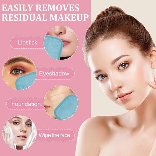 Puomue Makeup Remover Cloth 12 Pack, Ultra Soft and Reusable Microfiber Makeup Remover Towels for All Skin Types, Perfect Face Towels for Women, 6 Inch X 6 Inch, Blue thumbnail 5