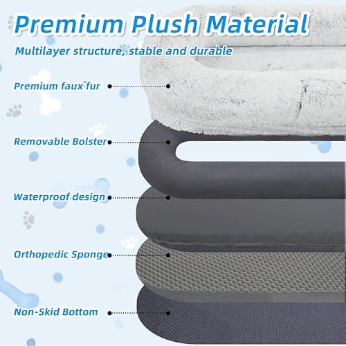 WROS Human Dog Bed - 71"x45"x12" Fits You & Pets, Washable Faux Fur, Orthopedic, Plump Pillow, Blanket, Strap - Grey thumbnail 4