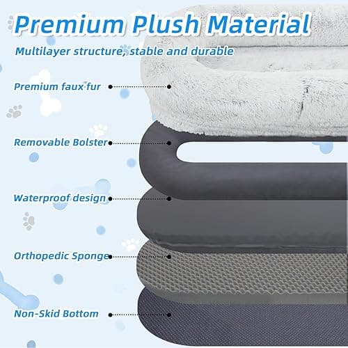 WROS Human Dog Bed - 71"x45"x12" Fits You & Pets, Washable Faux Fur, Orthopedic, Plump Pillow, Blanket, Strap - Grey thumbnail 5