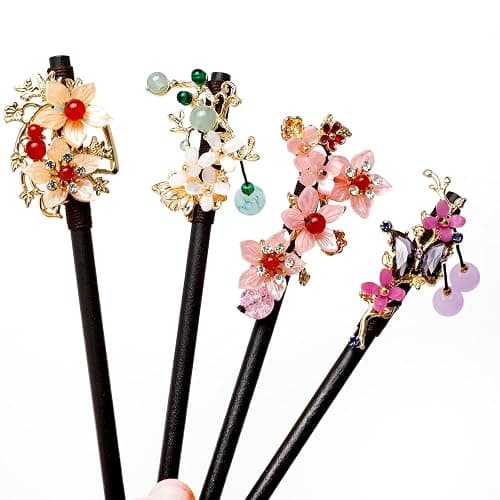 4 PCS Wooden Hair Sticks Chinese Traditional Flower Hair Sticks for Long Hair Hair Chopsticks for Women Girl Classic Vintage Flower thumbnail 3