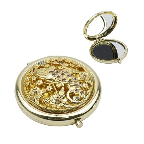Bitray Vintage Foldable Mirror Double-Sided Travel Mirror Peacock Pattern Makeup Mirror Gold Portable Mirror - Image 1