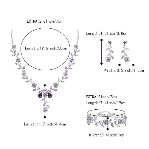 BriLove Women's Wedding Jewelry Leaf Cluster Flower Crystal Dangle Earrings Pendant Necklace Set for Bridal thumbnail 6