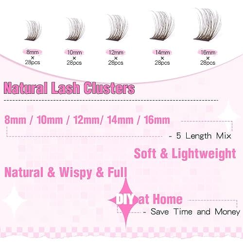 Brown Lash Clusters Wispy Natural Eyelash Clusters Eyelash Extensions 196pcs D-Curly DIY Individual Lashes Extensions thumbnail 2