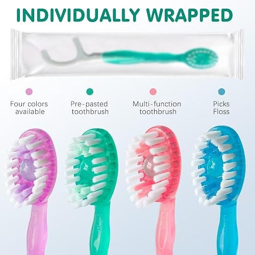 COCOBURI 5 in 1 Disposable mini Toothbrushes on The go Toothbrush Portable Travel Toothbrush（Toothpaste + Tongue Scraper + Floss + Picks Individually Wrapped Prepasted Oral Care Mint 24 Packs thumbnail 5