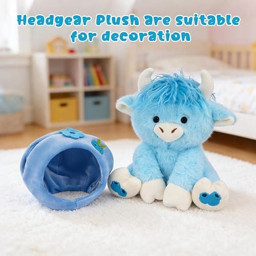 JIZWPOOM Highland Cow Plush-8inch Blueberry Highland Cow Stuffed Animal, Cute Stuffed Toys with Blueberry Removable Hood Doll, Kawaii Soft Decorations Stuffy Gift for Kids Girls Boys Toddler Birthday thumbnail 5