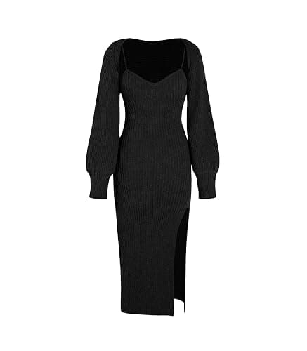 CIDER 2 Piece Sweater Dresses for Women Winter Slit Long Sleeve Womens Midi Dress Pullover Bodycon Wedding Guest Outfits - Image 1