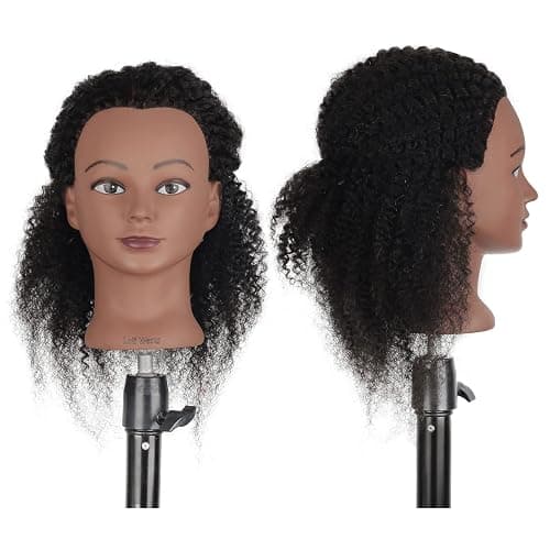 100% Human Hair Mannequin Head Kinky Curly Head Mannequin Real Hair Cosmetology Doll Head for Hair-styling Practice Manikin Training Head With Clamp Stand thumbnail 6