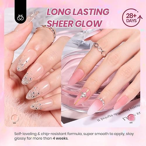 Beetles Nude Pink Gel Nail Polish Set - 25PCS 20 Colors Neutral Jelly Pink Sheer Milky White Gel Nail Kit Soak Off UV with Base Glossy Matte Top Coat Pearls Rhinestones Nail Charms Gift for Women thumbnail 4