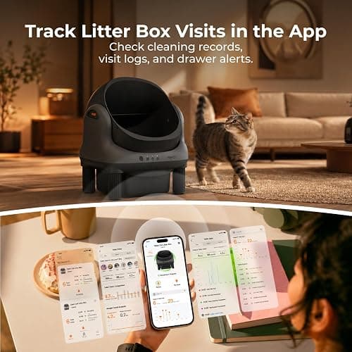 ABRCT Open Top L1 Self Cleaning Litter Box,Electronic Hands-Free,Smart Robot,Automatic Cleaning Litter Box-App Control and Safe Anti-Pinch,with Safety Sensors and Liner for Medium-Sized Cats,Black thumbnail 6