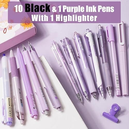 Four Candies Lavender Series Gel Pens, Black & Purple Ink Writing Pens with 0.5 mm Smooth Fine Point, School Office Stationery Supplies Desk Accessories Stocking Stuffers Gifts for Women, Set of 12 thumbnail 2
