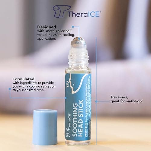 TheraICE Soothing Head Stick 10 ml (.33-Oz) Essential Oil Roll on Aromatherapy: Peppermint, Spearmint, Lavender, Chamomile, Rosemary, Eucalyptus. Metal Roller. USA Made thumbnail 2