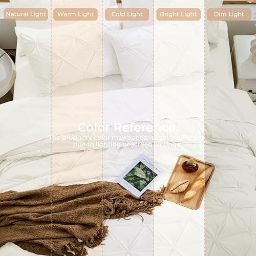 Sasttie Queen Comforter Set, 7-Piece Bed in a Bag, Pintuck Bedding Sets for All Season, Includes Comforter, Flat Sheet, Fitted Sheet, Pillowcases and Pillowshams, Ivory thumbnail 8