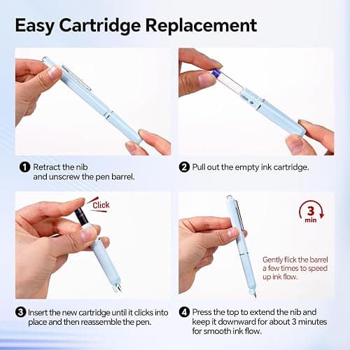 WRITECH Fountain Pen Fine Nib: Black Ink Retractable Pen Set Includes 5 Ink Cartridges Smooth Writing No leaking for Gift (Blue) thumbnail 4