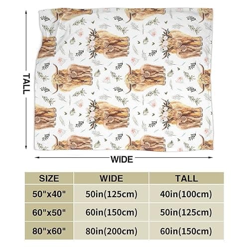 Highland Cow Print Blanket 50x60inch Farm Animal Cow Gifts Throw Blankets Soft Cozy Fleece Plush Warm Flannel Bedding Blanket for Girls Kids Adults Couch Travel - Highland Cow - 50x60in thumbnail 4