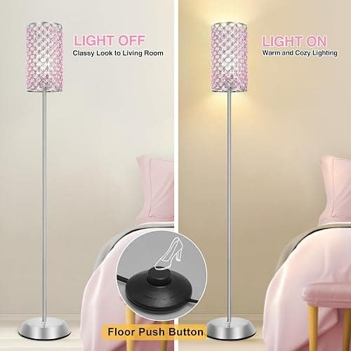 GyroVu Crystal Floor Lamp for Bedroom, Living Room Pink Floor Lamps Modern Tall Lamp with On/Off Foot Switch Glam Standing Light for Girls Bedroom Minimalism Pole Corner Lamp for Office Dorm Hotel thumbnail 4