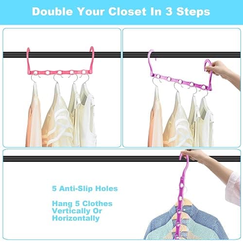 DUCOO 10 PCS Space Saving Hangers, 5-Hole Magic Hangers - Sturdy Plastic Hanger, Closet Organizers for Clothes Storage, College Dorm Essentials, Home Organization (Color) - Multicolor thumbnail 5