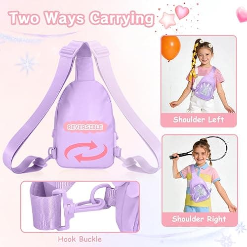 Bomvabe Glitter Initial Sling Bag for Tween Girls with Adjustable Strap 24"-41", Birthday Gift Trendy Stuff for 6-14 Years Old Girls, Personalized Crossbody Bag for Kids, Purple with Letter K thumbnail 5