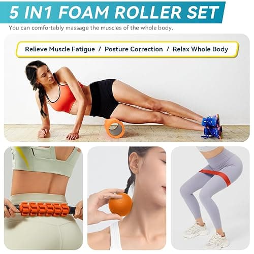 Krightlink 5 in 1 Foam Roller Set Trigger Point Exercise Foam Roller | Deep Tissue Muscle Massage Fitness Foam Roller, Massage Roller, Massage Ball, Stretching Strap, for Whole Body Orange thumbnail 6