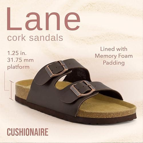 CUSHIONAIRE Lane Cork Footbed Sandals for Women – Comfortable Double Buckle Slip-On with Genuine Suede Footbed & Arch Support Slides for Women Footwear thumbnail 4