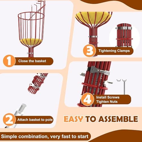 SISIUPASSIE 26FT Reach Fruit Picker, Apple Picker Pole with Basket Telescoping Tool for Apple Lemon Orange Mango Avocado Fruit Tree Picking thumbnail 6
