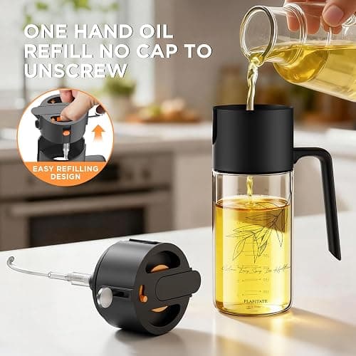 PLAPITATE 17oz/500ml Premium Olive Oil Sprayer for Cooking, 2 in 1 Glass Olive Oil Dispenser Bottle for Kitchen Gadgets, Spray Bottle with Portion Control for Salad, Frying, BBQ (Black) thumbnail 6
