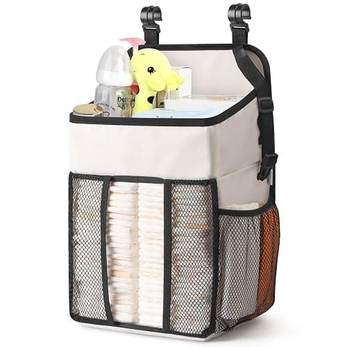 Maliton Hanging Diaper Organizer - Caddy for Changing Table, Crib, Pack n' Play - Stacker Holds 52+ Diapers - Nursery Organizer & Baby Shower Gifts - Beige - Image 1