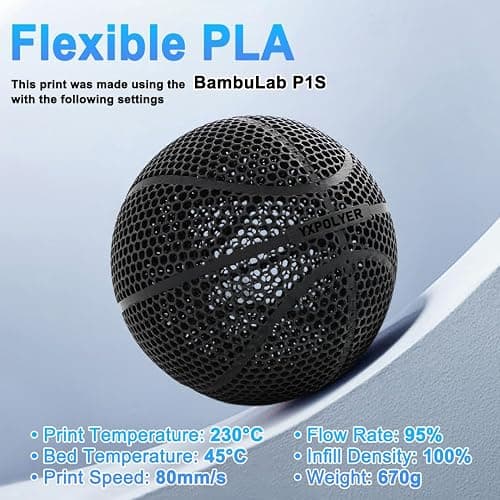 YXPOLYER Flexible PLA Filament Flex PLA Pro 3D Printer Filament Black for Printing Airless Basketball, Lightweight High-Elastic Soft 1.75mm 1KG, Dark Black thumbnail 3