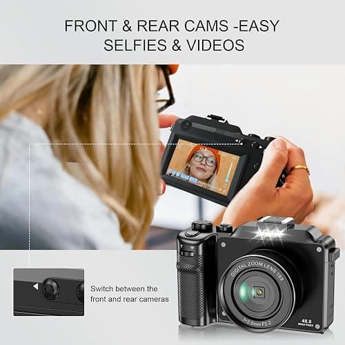 Yatao Digital Camera with WiFi, 64MP Photography and 4K 5K Vlogging Camera Kit for YouTube, Front and Rear Dual Camera for Convenient Selfie, Equipped with 64GB Micro Card thumbnail 3