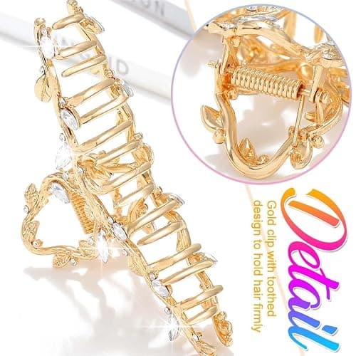 CAKURE Fancy Hair Clips Rhinestone Gold Claw Clip Sparkly Hair Accessories for Women (Pack of 2) (a-gold&silver) thumbnail 4