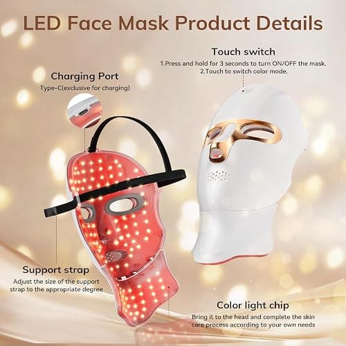Red Light Therapy Mask for Face,Cordless LED Face Mask Light Therapy,USB C Rechargeable,Infrared Lights Masks for Home Working Travel Yoga Sleep thumbnail 5