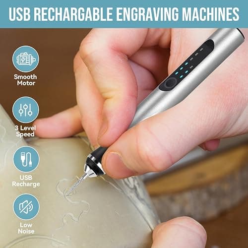 HOTROSE Electric Engraving Pen with 37 Bits, USB Rechargeable Cordless Engraving Machine, Portable DIY Rotary Engraver for Jewelry Wood Glass Stone Carving (Silver) thumbnail 7