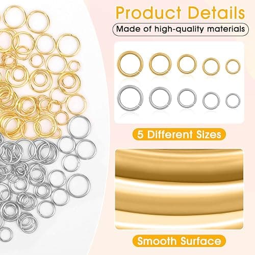 4600Pcs Silver and Gold Jump Rings with Open/Close Tools for Jewelry Making and Necklace Repair (Assorted Sizes) thumbnail 5