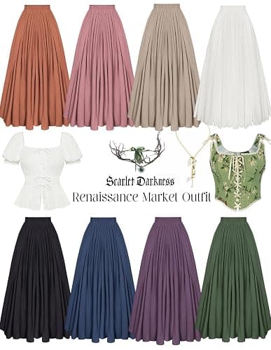 Scarlet Darkness Maxi Skirts for Women Long Flowy Boho Renaissance Skirt with Pockets thumbnail 6