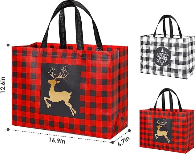 YANGTE 16 Pack Extra Large Christmas Gift Bags, Reusable Tote Bags with Handle Non-Woven Christmas Grocery Shopping Totes for Holiday Xmas, 16.9 * 12.6 * 6.8" thumbnail 3
