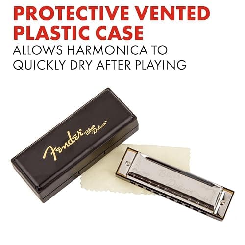Fender Blues Deluxe Harmonica, Stocking Stuffers, Guitar Accessories, Key of C 10 Holes, Includes Hard Plastic Carrying Case, Daphne Blue thumbnail 4