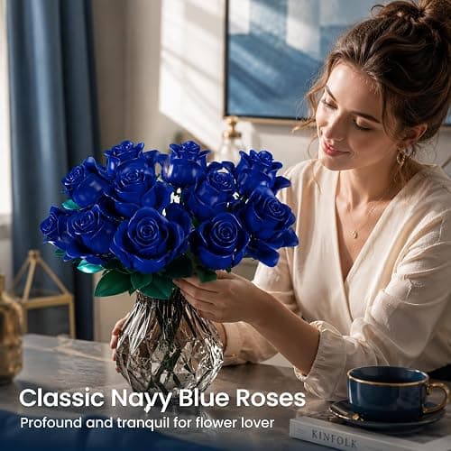 Flower Bouquet Building Block Set – 634PCS Blue Rose Flower Brick Kit for Adults & Kids, DIY Eternal Flower Gift for Valentine’s Day, Mother’s Day, Christmas, Home or Office Decoration Display thumbnail 2