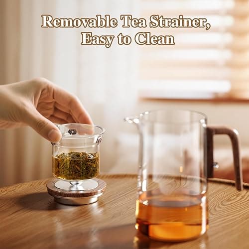 Enchanti Tea Pot, One Touch Glass Teapot with Infuser, Tea Maker for Loose Leaf Tea, Tea Gifts Set -27oz/800ml thumbnail 6