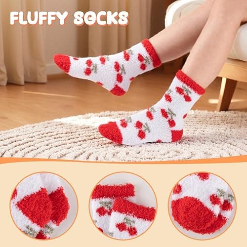 Comfoex 5 Pairs Kids Fuzzy Socks Cozy Fun Fluffy Girls Socks Best Winter Warm Gift Comfy Home For boys girls 4-14 years olds thumbnail 5