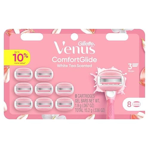 Venus ComfortGlide White Tea Women's Razor Blades, with Built-in Shave Gel Bars, 8 Razor Blade Refills thumbnail 8
