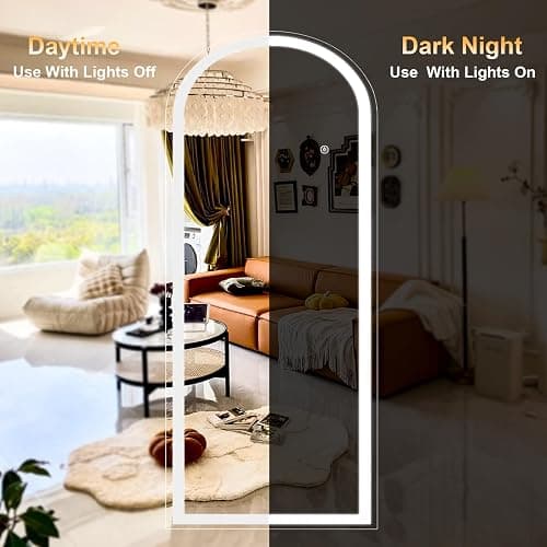 XRAMFY LED White Arched Full Length Mirror - 24“ x 65” Adjustable Brightness, Touch Screen Controls, Wall Mounted or Freestanding for Bedroom, Living Room, Cloakroom Dressing Mirror thumbnail 7