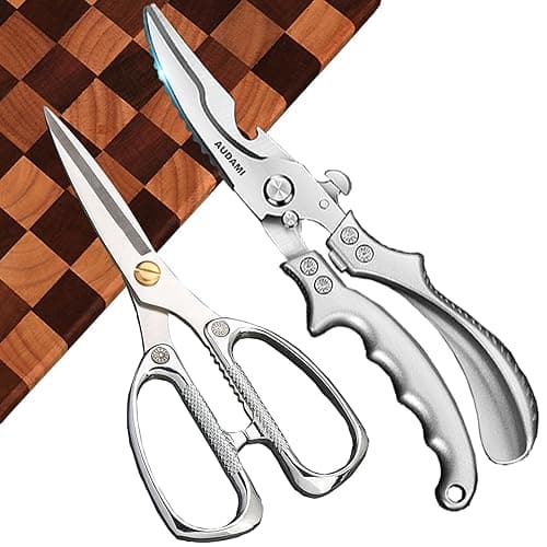 AUDAMI 2 Pack Kitchen Shears,Heavy Duty Stainless Steel All-Purpose Poultry Meat Scissors for Cooking-Dishwasher Safe - Image 1