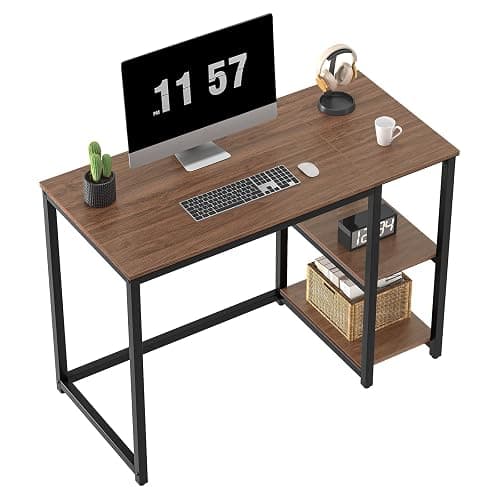 SINPAID 40" Vintage Desk with Shelves, Sturdy Dark Brown Desks with Storage, Rustic Desk Wooden - Image 1