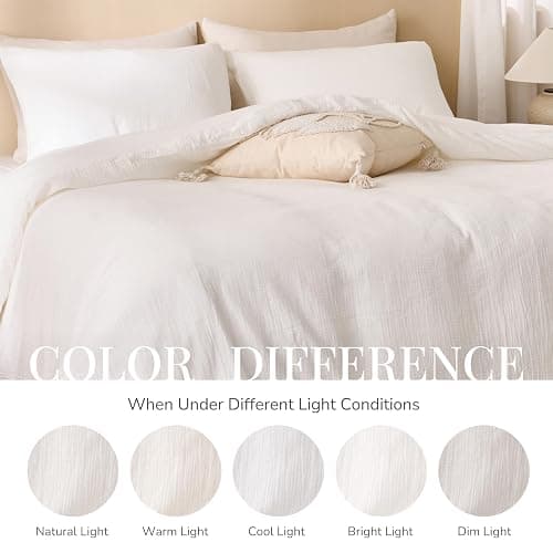 RENEWROOTS Off White Duvet Cover Queen Size 100% Sandwashed Cotton | Soft, Lightweight, Breathable Duvet Cover Set 3 Pieces with Zipper Clousre & Corner Buttons Queen 90"x90" thumbnail 8