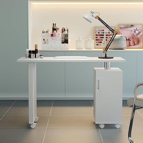 Warmiehomy Manicure Table Mobile Professional Nail Table Beauty Salon Workstation Storage Drawers Nail Desk with Extra Free Armrest, White,120 * 45 * 78 cm thumbnail 4