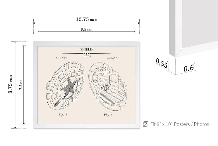 Poster Master Captain's Shield Blueprint Poster - Superhero Patent Print - Shield Artwork - Comic Book Artwork - Superhero Art - Defense Design - Great Playroom or Kids Room Decor - 8x10 White Framed thumbnail 3