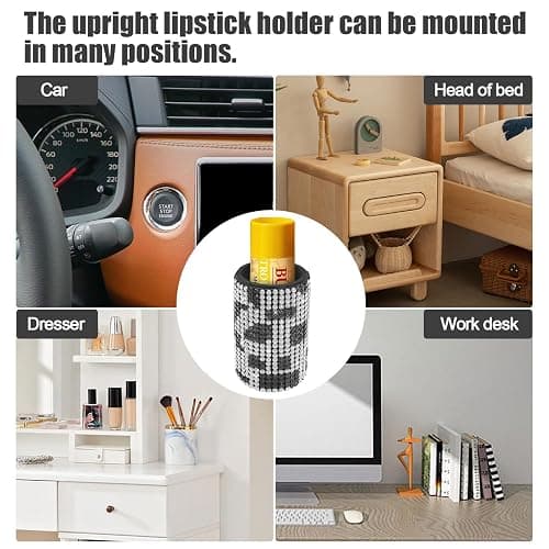 xbrtaia Upright Car Chapstick Holder, Bling Insulating Lip Balm Holder,Rhinestone Car Accessories for Women Interior ,Suitable for Most Vehicles. (Cow) thumbnail 6