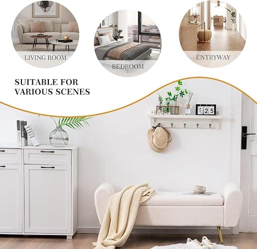 AIITTCC Storage Bench for Bedroom, 55" Extra Long Bench for King Size Bed, Modern Upholstered End of Bed Ottoman Bench with Arms for Entryway Living Room (Teddy, Ivory White) thumbnail 6