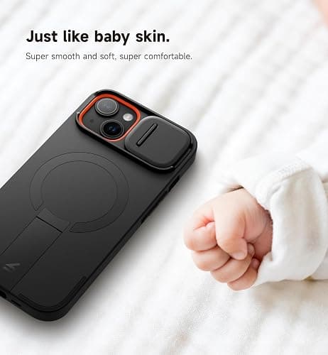 SURITCH for iPhone 15 Case with Magnetic Camera Slide Cover and Adjustable Kickstand, Compatible with MagSafe, Shockproof Bumper Case Slim Protective Cover 6.1 Inch, Black thumbnail 6